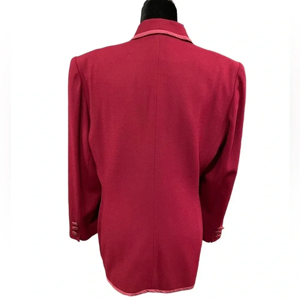 Vintage Christian Dior Doubles Breasted 100% Wool Blazer Jacket Burgundy Red